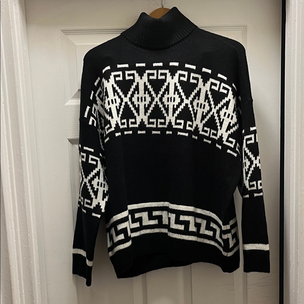 CeCe Black and White Turtleneck Sweater
